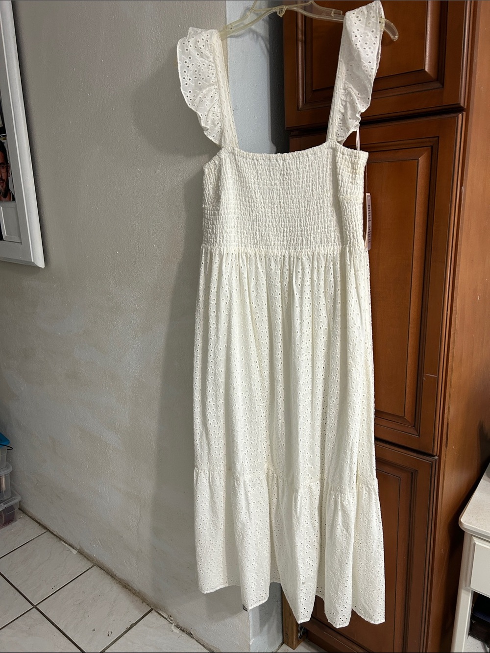 Nanette Lepore Cream Eyelet Maxi Dress with Ruffle Straps